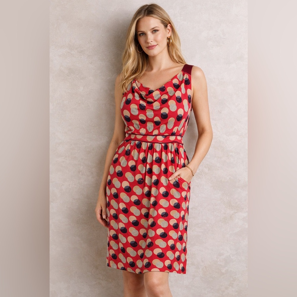 Moulinette Soeurs Anthropologie Silk Polka Dot Cowl‎ Neck Dress Red Size 14